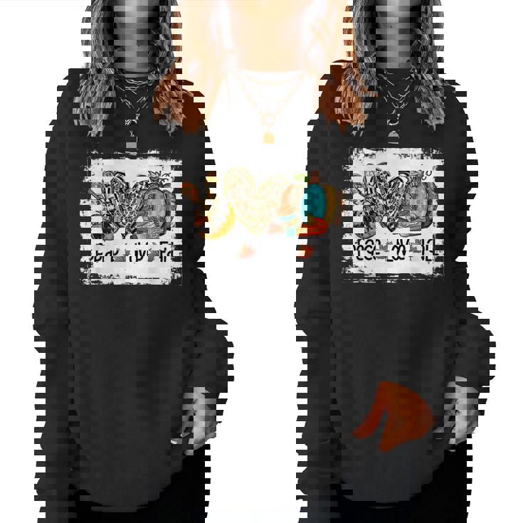 Peace Love Fall Autumn Leopard Heart Pumpkin Thanksgiving Thanksgiving Women Sweatshirt