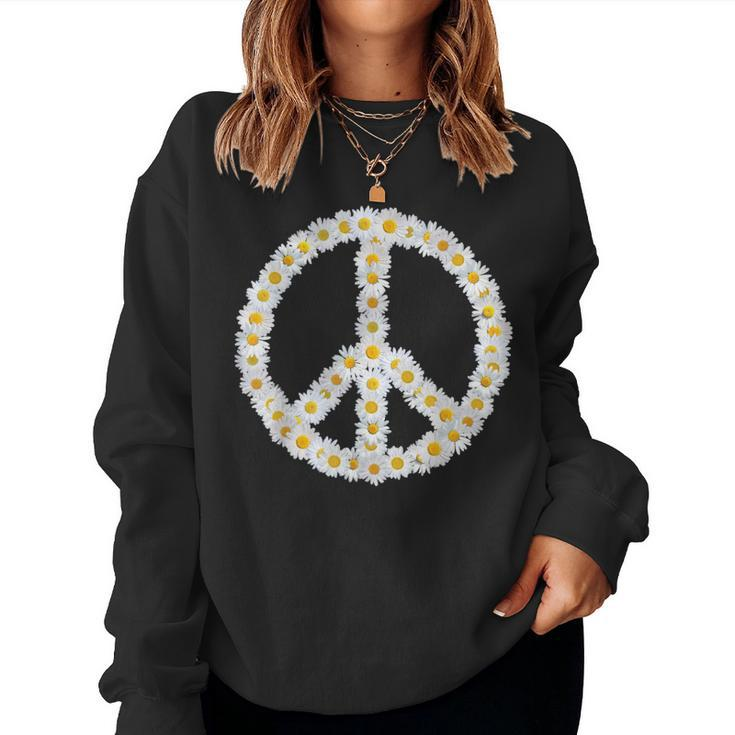 Peace Sign Daisies Retro Floral Hippie Daisy Lover Women Sweatshirt