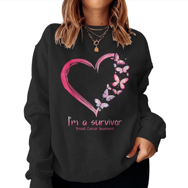 Pink Butterfly Heart I'm A Survivor Breast Cancer Awareness Women Sweatshirt