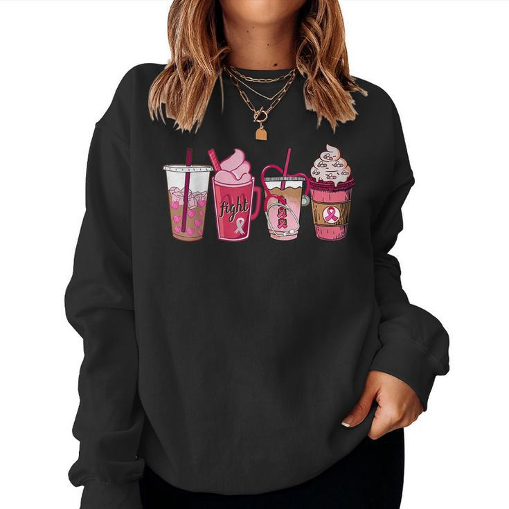 Pink Ribbon Breast Cancer Awareness Coffee Latte Fall Autumn For Coffee Lovers  Women Sweatshirt