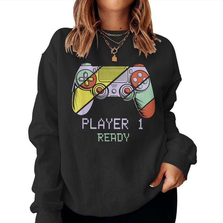 Player 1 Ready Future Dad & Mom Baby Announcement Cute Women Sweatshirt