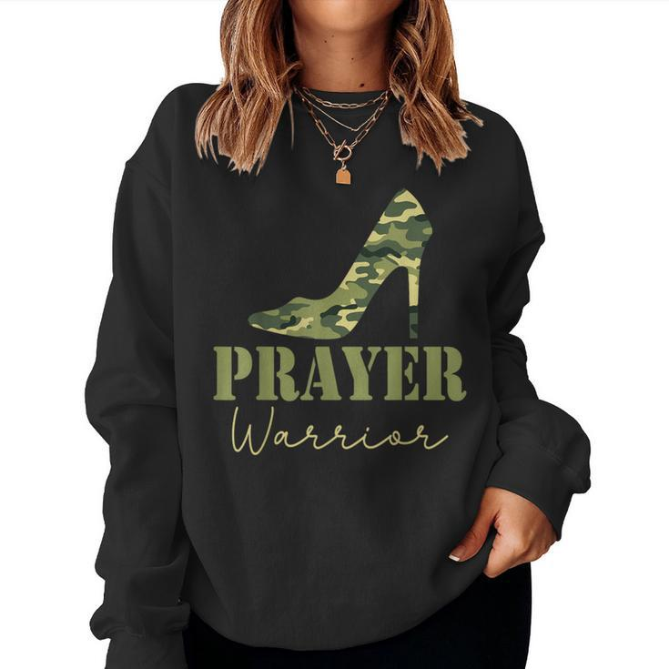 Prayer Warrior Camo Heels Faith God Jesus Christian Women Sweatshirt