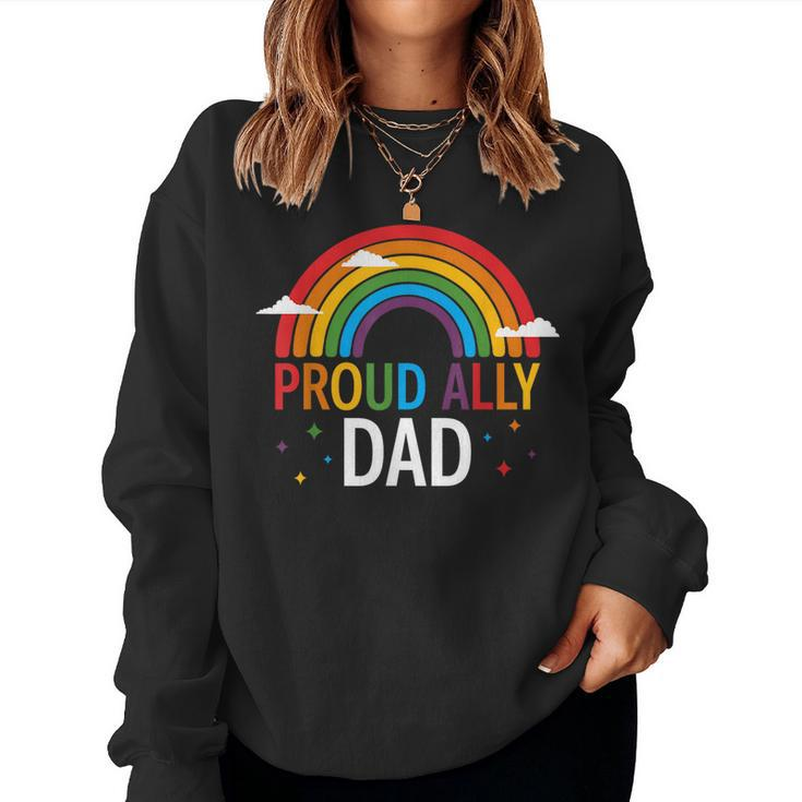 Proud Ally Dad Lgbt Vintage Rainbow Gay Pride Daddy Lgbt  Women Crewneck Graphic Sweatshirt