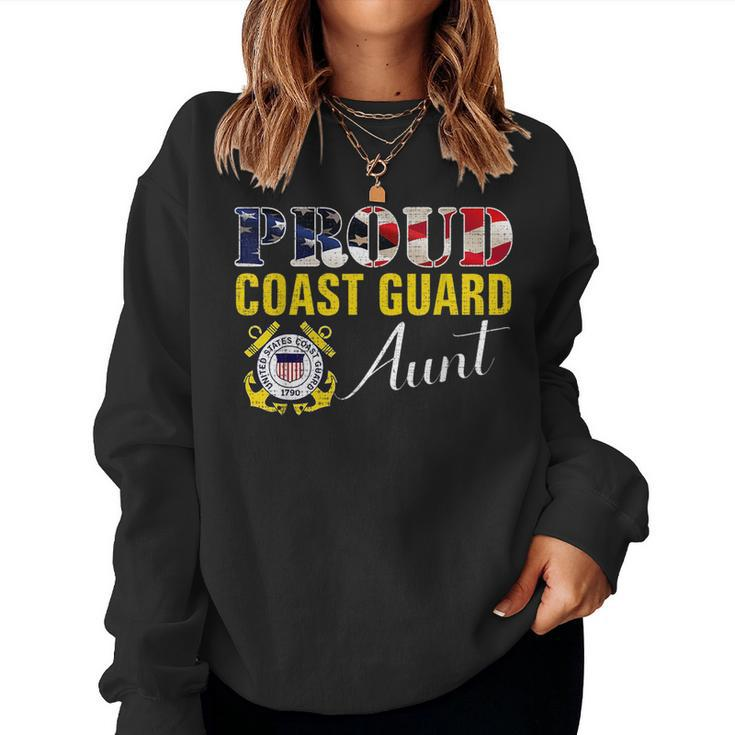 Proud Coast Guard Aunt With American Flag For Veteran Day Veteran Women Sweatshirt