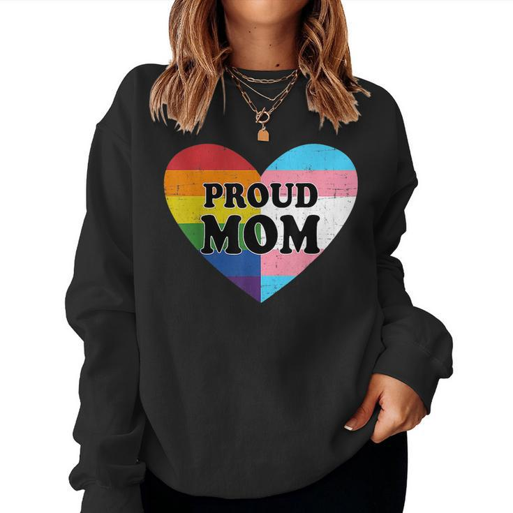 Proud Mom Lgbt Transgender Flag Heart Gay Lesbian Vintage Women Sweatshirt