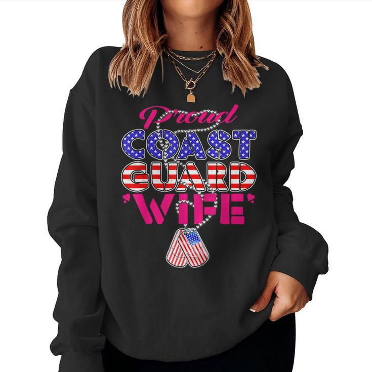 Proud Us Coast Guard Wife Us Flag Dog Tags Military Spouse Women Sweatshirt
