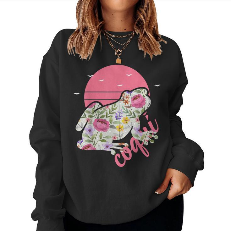 Puerto Rico Coqui Frog Floral Graphic Women Crewneck Graphic Sweatshirt