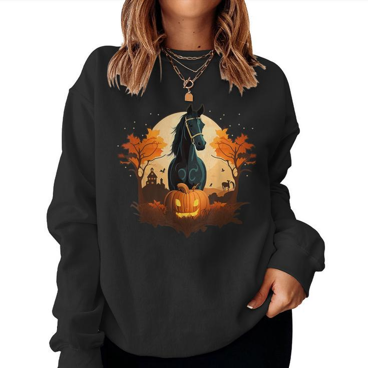 Pumpkin Horse Costume On Horse Halloween Women Sweatshirt