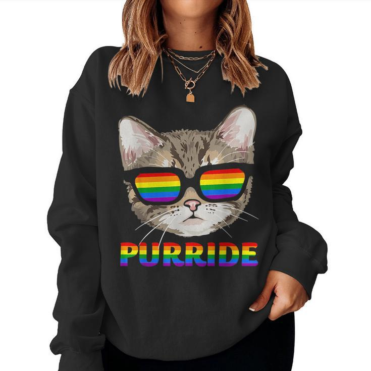 Purride Gay Pride Cat Rainbow Sunglasses Lgbtq Pride Month s Women Sweatshirt