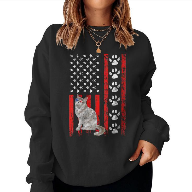 Ragamuffin Cat 4Th Of July Patriotic American Flag Paws Women Sweatshirt