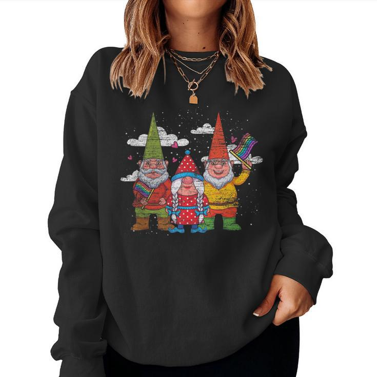 Rainbow Flag Garden Gnome Lgbt Queer Pride Nordic Gnome Women Sweatshirt