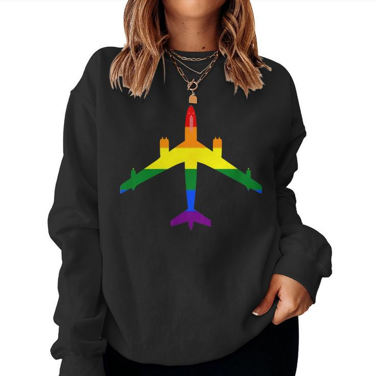 Rainbow Pride Lgbt Airplane Gay Pilot Women Sweatshirt