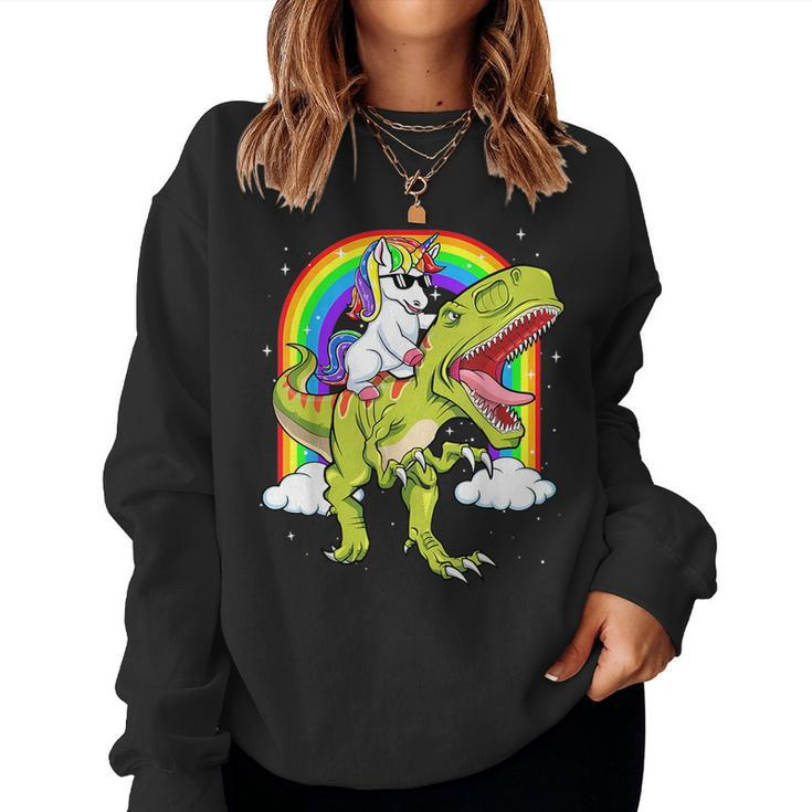 Rainbow Unicorn Riding T Rex - Dinosaur Boys Girls Men Women Women Sweatshirt