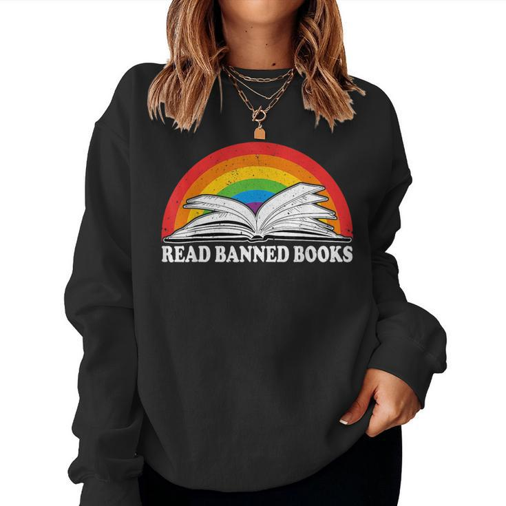 Read Banned Books Vintage Rainbow Reading Book Reading s Women Sweatshirt
