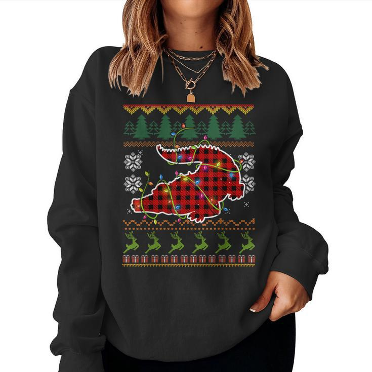 Red Plaid Alligator Santa Ugly Christmas Sweater Pajamas Women Sweatshirt