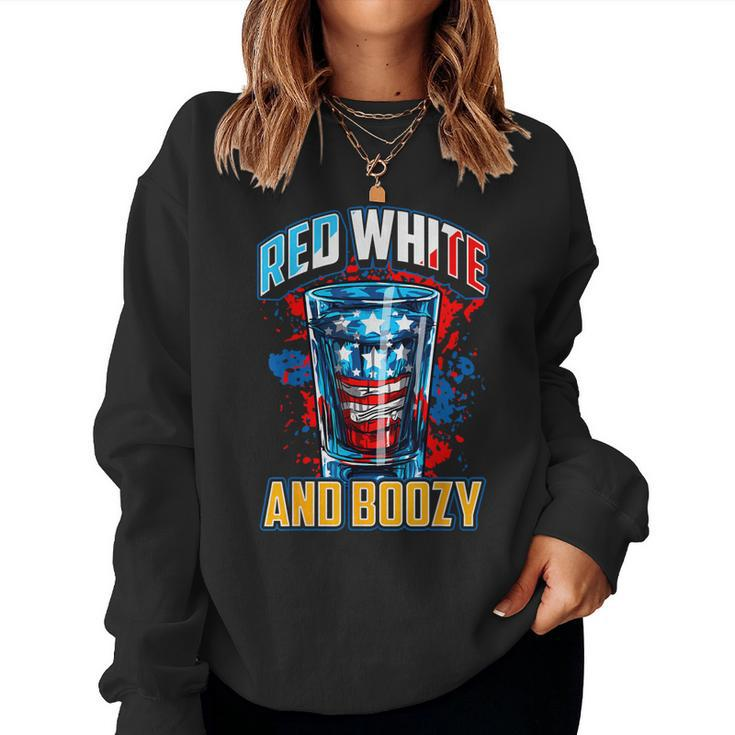 Red White & Boozy Patriotic American Whiskey Drinker Alcohol Women Sweatshirt