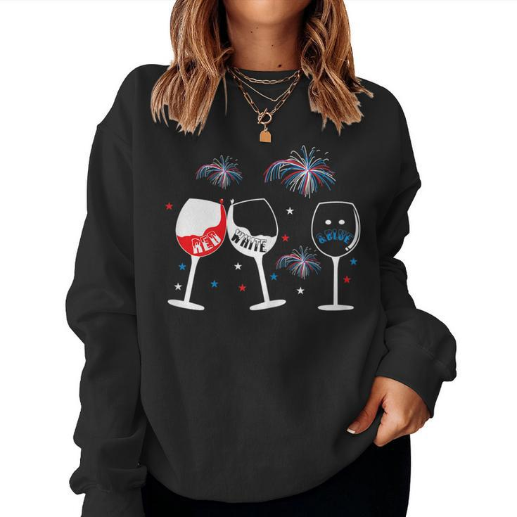 Red White And Blue Wine Glass For 4Th Of July Wine Women Sweatshirt