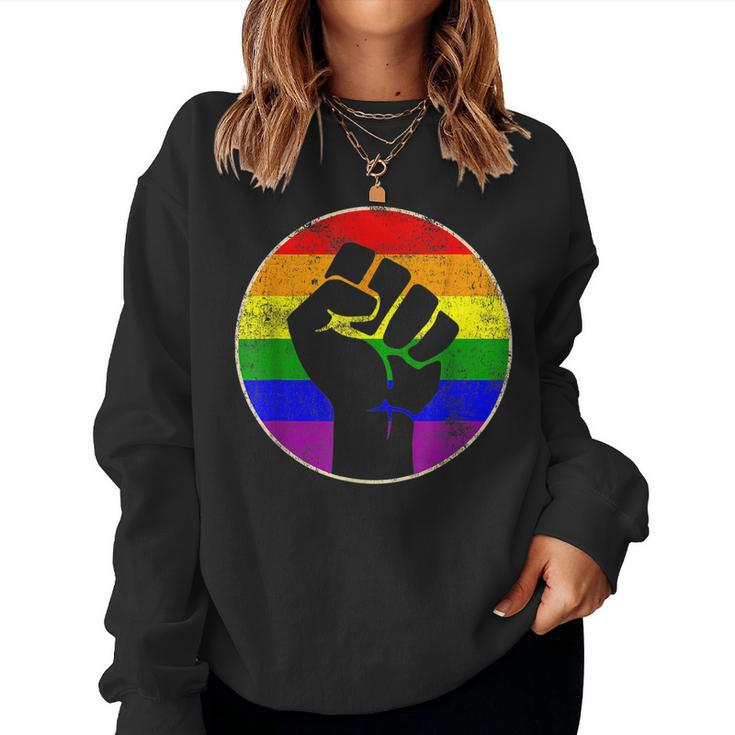 Resist Fist Rainbow Lesbian Gay Lgbt Strength Power & Pride Women Sweatshirt