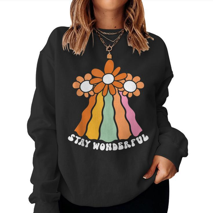 Retro Flower Power Swirl Rainbow 60S 70S Stay Wonderful 70S Vintage s Women Sweatshirt