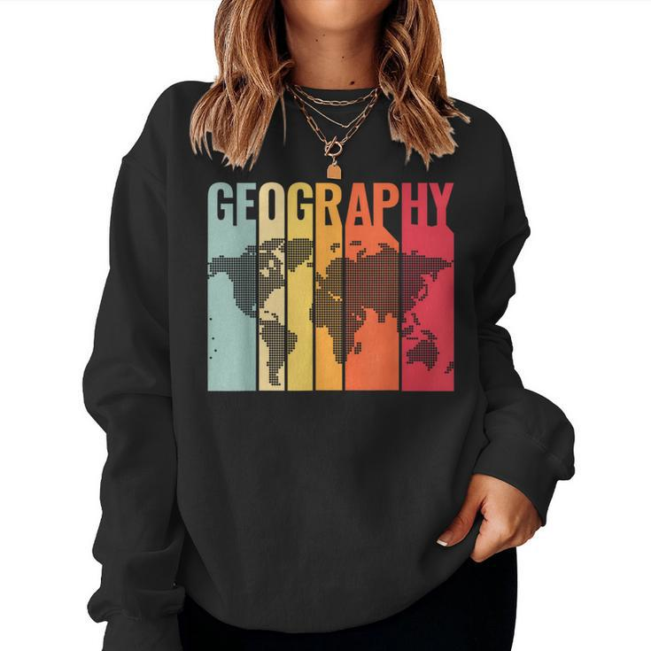 Retro Geography Teacher Cartography Geographer World Map Women Sweatshirt