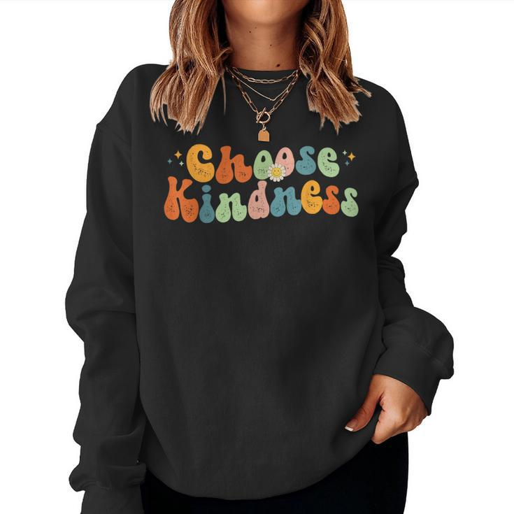 Retro Groovy Choose Kindness Be Kind Inspirational Teacher Women Sweatshirt