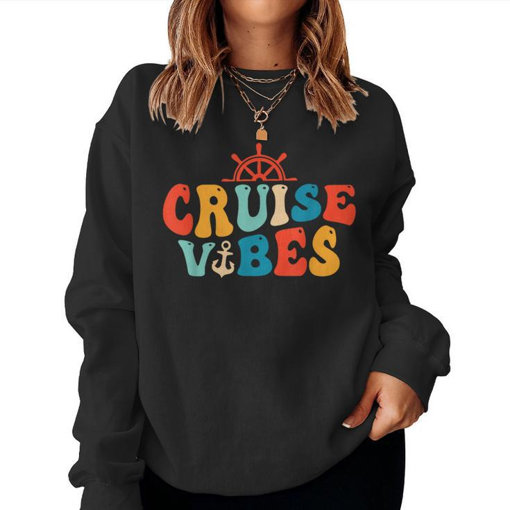 Retro Groovy Cruise Vibes Family Vacation Cruising Squad Women Sweatshirt