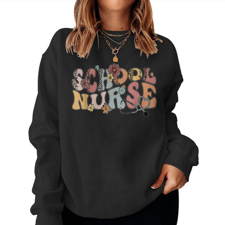 Retro Groovy Floral School Nurse Appreciation Back To School Women Sweatshirt