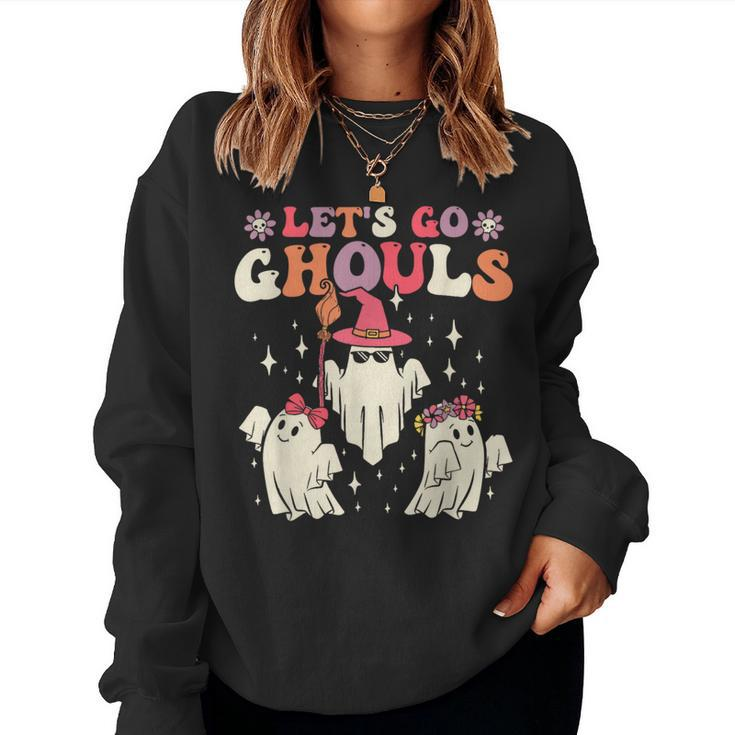 Retro Groovy Let's Go Ghouls Halloween Ghost Outfit Costume Women Sweatshirt