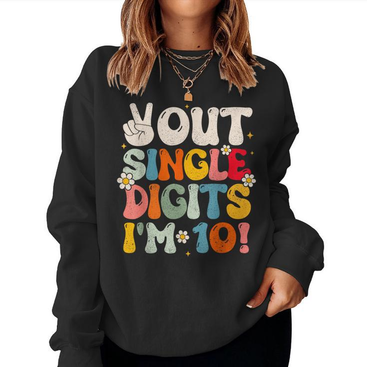 Retro Groovy Peace Out Single Digits 10Th Birthday Girl Women Sweatshirt