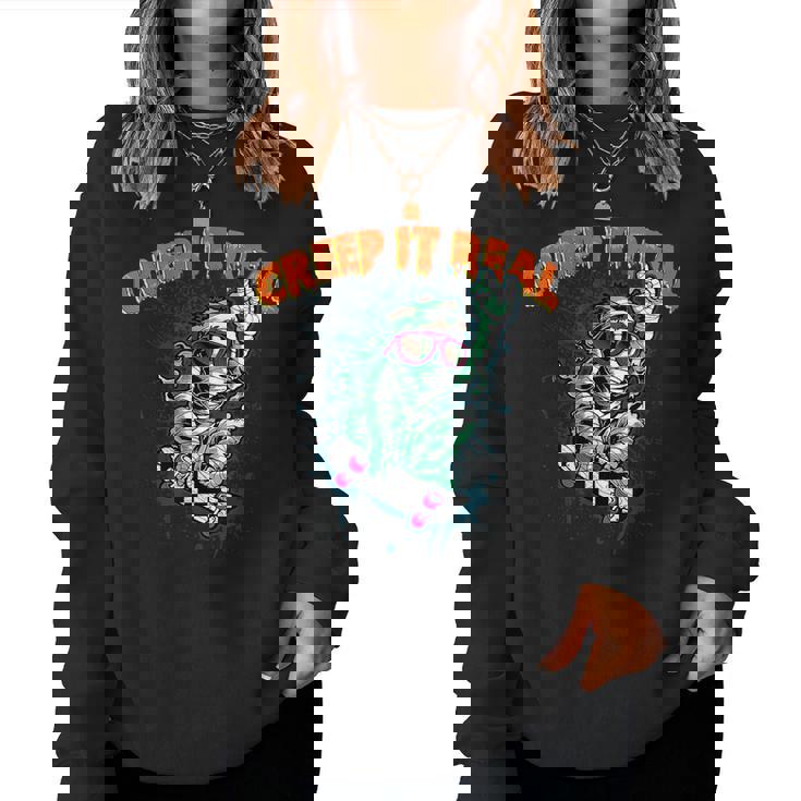 Retro Halloween Creep It Real Vintage Mummy Skate Halloween Mummy Women Sweatshirt