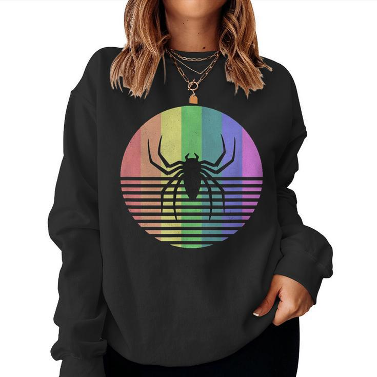 Retro Spider Gay Pride Rainbow Flag Vintage Distressed Women Sweatshirt