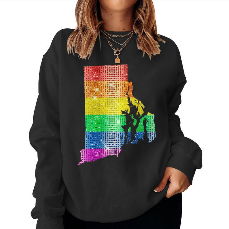 Rhode Island Gay State Pride Rainbow Flag Map Gay Lesbian Women Sweatshirt