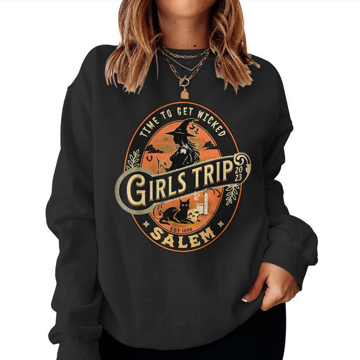 Salem Girls Booos Trip 2023 Witch Black Cat Halloween Women Sweatshirt