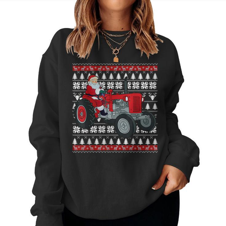 Santa Claus Riding Tractor Farmers Ugly Christmas Sweater Women Sweatshirt