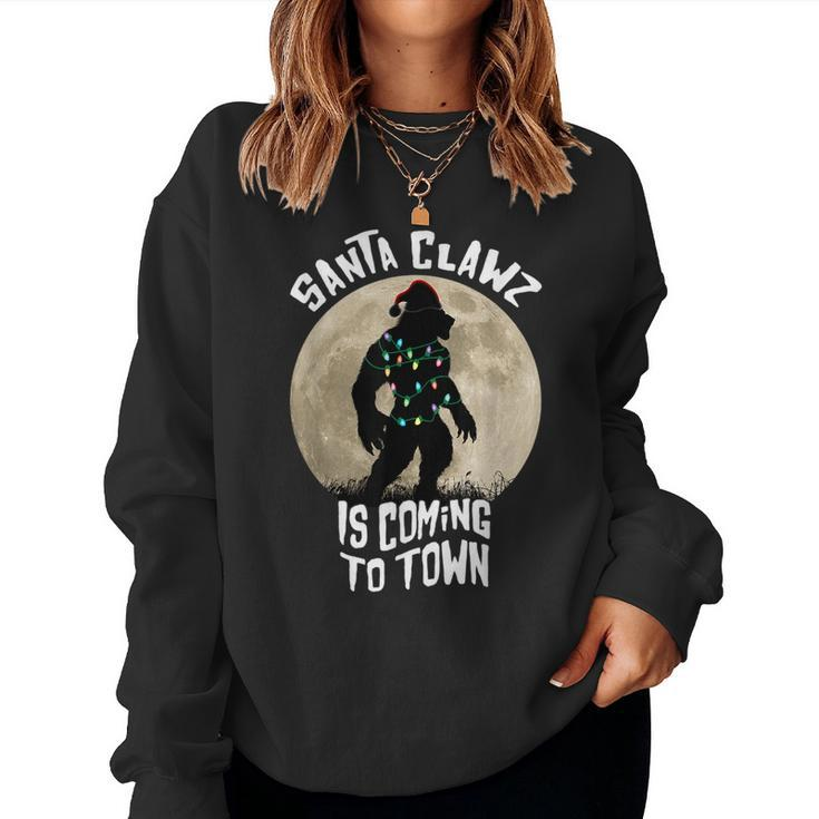 Santa Clawz Is Coming To Town Werewolf Christmas Lights Christmas Women Sweatshirt