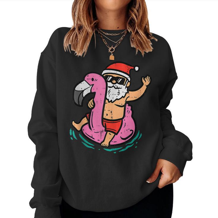 Santa Flamingo Floatie Funny Christmas In July Summer Xmas Women Crewneck Graphic Sweatshirt