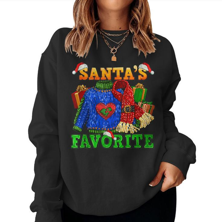 Santa's Favorite Ugly Christmas Sweaters And Scarf Santa Hat Women Sweatshirt