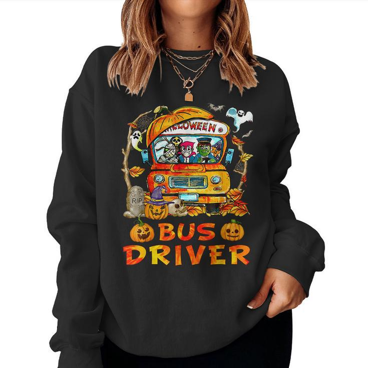 School Bus Driver Pumpkin Season Skeleton Fall Halloween Halloween Women Sweatshirt