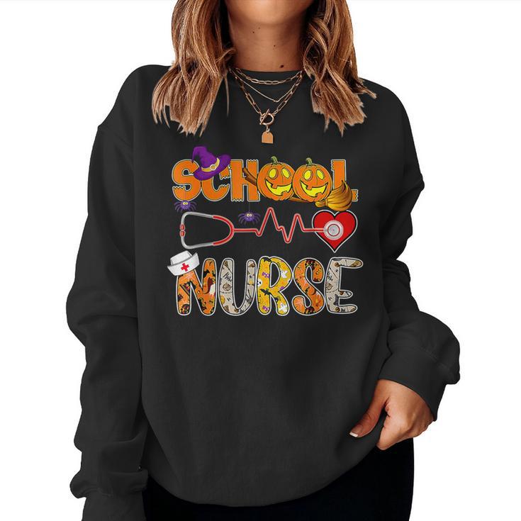 School Nurse Halloween With Pumpkin Witch Hat Women Sweatshirt