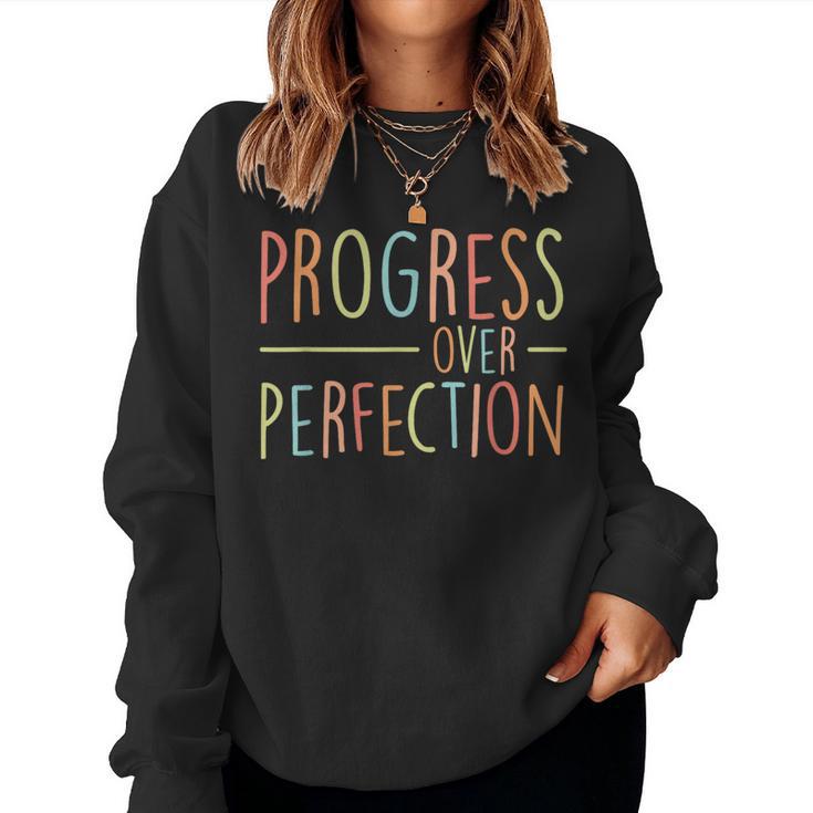 Back To School Progress Over Perfection Retro Teacher Women Sweatshirt