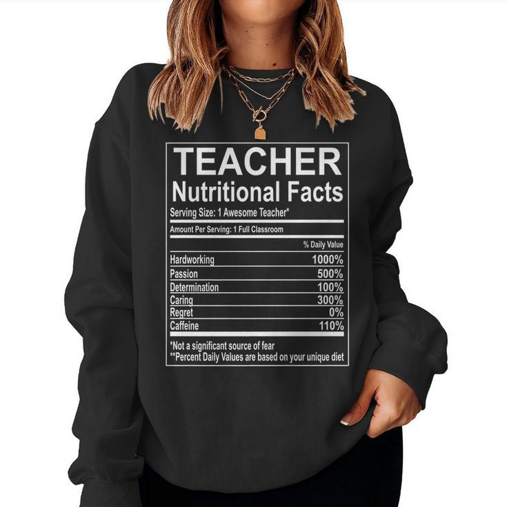 School Teacher Nutrition Facts Educator Women Sweatshirt