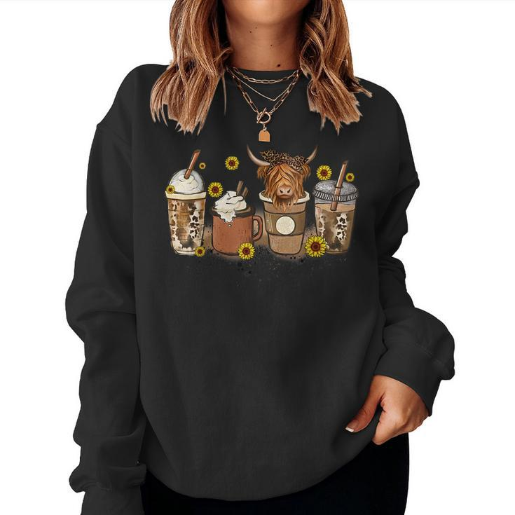 Scottish Highland Cow Sunflower Fall Vibes Coffee Lover For Coffee Lovers  Women Sweatshirt