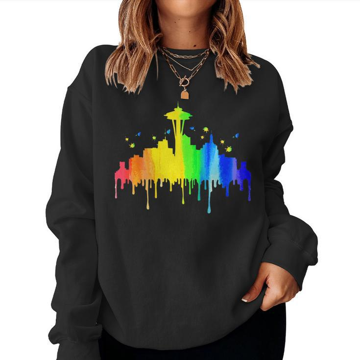 Seattle Skyline - Rainbow Space Needle Gay Pride Month Women Sweatshirt