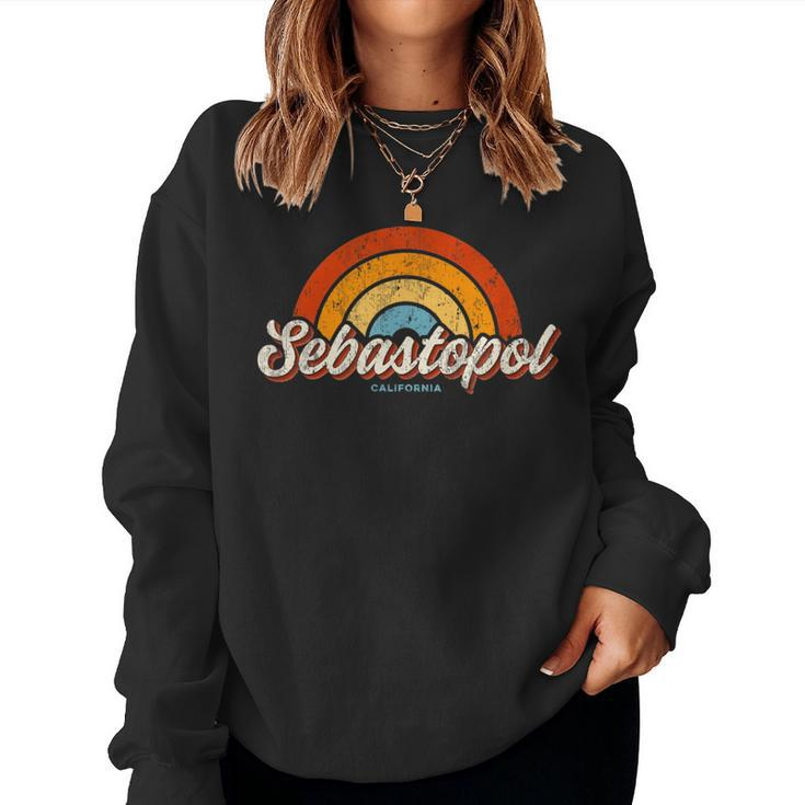 Sebastopol California Ca Vintage Rainbow Retro 70S Women Sweatshirt