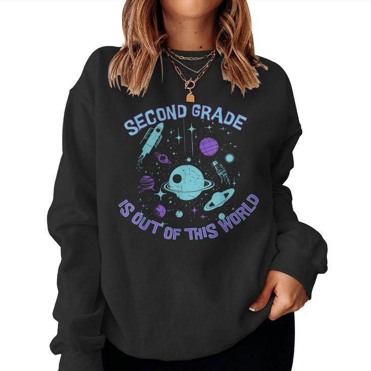 Second Grade Is Out Of This World Space  Women Crewneck Graphic Sweatshirt