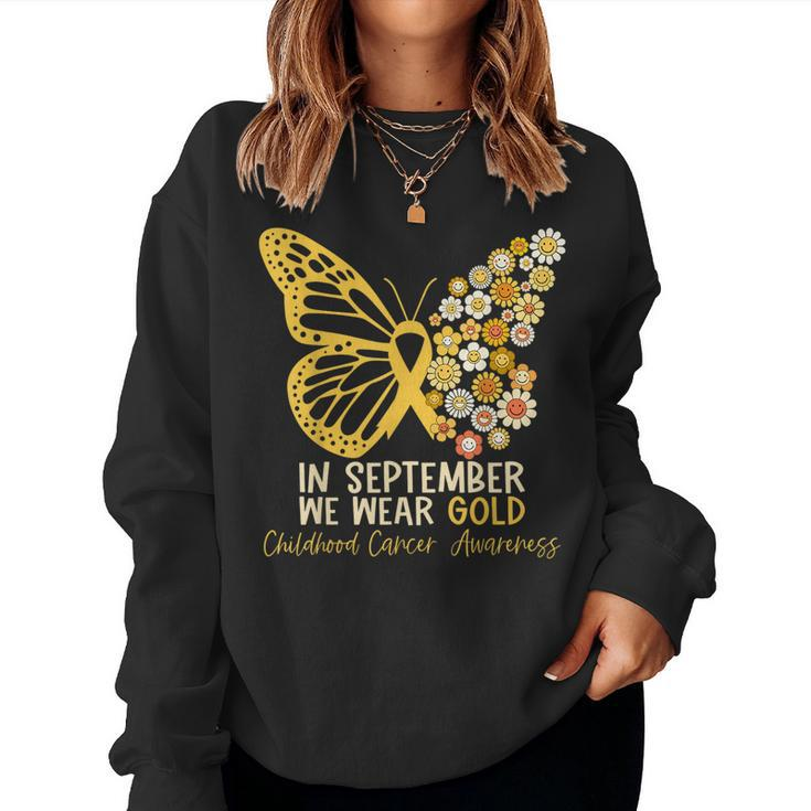 In September We Wear Gold Butterfly Ribbon Hippie Flowers Women Sweatshirt