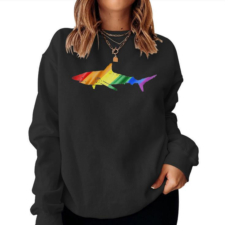 Shark Rainbow Flag T Gay Pride Cool Shark Women Sweatshirt