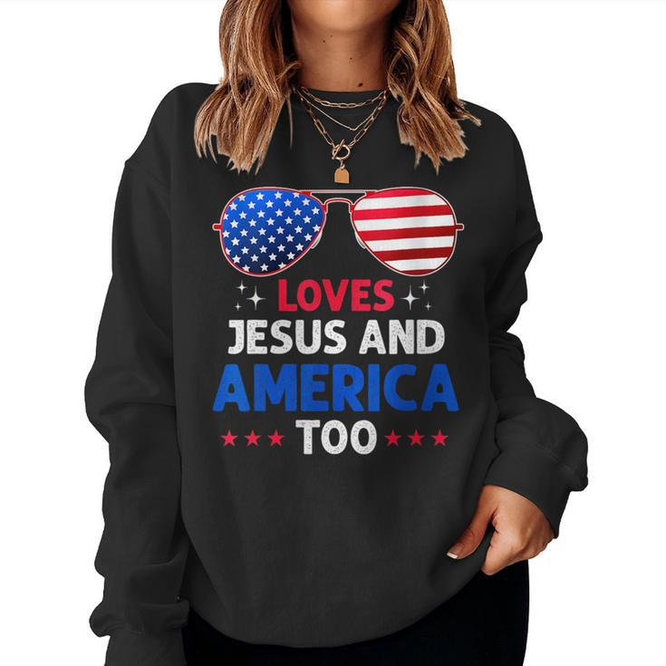 She Loves Jesus And America Too 4Th Of July Retro Usa Flag Usa Sweatshirt