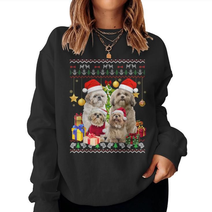 Shih Tzu Ugly Christmas Sweater Santa Hat Women Sweatshirt