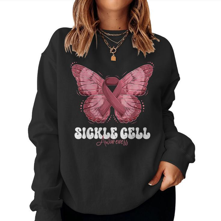 Sickle Cell Awareness Month Burgundy Ribbon Butterfly Women Sweatshirt